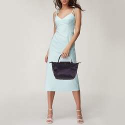 Pre Owned Longchamp Le Pliage Purple Leather and Nylon Tote