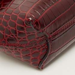 مملوكة مسبقًا Longchamp Roseau Mini Burgundy Croc Embossed Leather Crossbody Bag