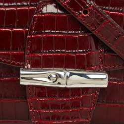 مملوكة مسبقًا Longchamp Roseau Mini Burgundy Croc Embossed Leather Crossbody Bag
