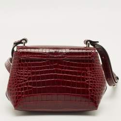 مملوكة مسبقًا Longchamp Roseau Mini Burgundy Croc Embossed Leather Crossbody Bag