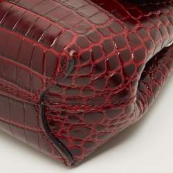 مملوكة مسبقًا Longchamp Roseau Mini Burgundy Croc Embossed Leather Crossbody Bag