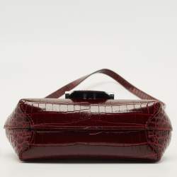 مملوكة مسبقًا Longchamp Roseau Mini Burgundy Croc Embossed Leather Crossbody Bag