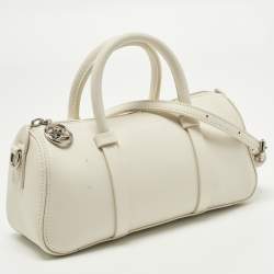 Pre Owned حقيبة ساتشل لسهولة الاستخدام لونج شامب جلد أبيض صغيرة