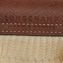 Pre Owned حقيبة كروس لونشان لي بلاج صغيرة جلد بني وأبيض شبكي