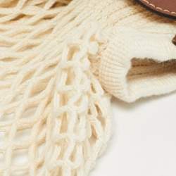 Pre Owned حقيبة كروس لونشان لي بلاج صغيرة جلد بني وأبيض شبكي