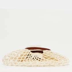 Pre Owned حقيبة كروس لونشان لي بلاج صغيرة جلد بني وأبيض شبكي