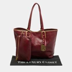 مملوكة مسبقًا حقيبة يد لونج شامب جلد نقش شعار ذهبي عنابي LM كوير