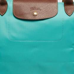 Pre Owned حقيبة يد توت لونشان لو بيلاغ جلد ونايلون أخضر / بني متوسطة