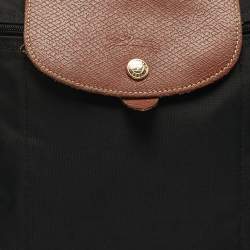 Pre Owned Longchamp Le Pliage Black/Brown Nylon and Leather Backpack