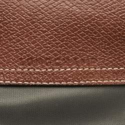 Pre Owned حقيبة لونشان لوبلياج قابلة للتوسيع نايلون وجلد رمادية/بنية للسفر