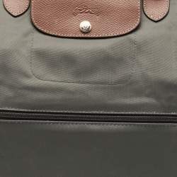 Pre Owned حقيبة لونشان لوبلياج قابلة للتوسيع نايلون وجلد رمادية/بنية للسفر