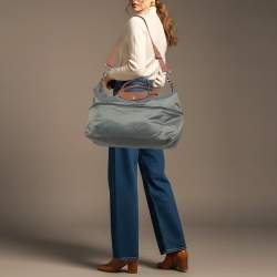 Pre Owned حقيبة لونشان لوبلياج قابلة للتوسيع نايلون وجلد رمادية/بنية للسفر