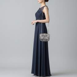 مملوكة مسبقًا Longchamp Amazone Blue Python Embossed Leather Crossbody Bag