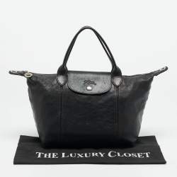 Pre Owned حقيبة يد لونج شامب لي بلياغ نايلون وجلد أسود/خوخي انرجي