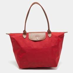 Pre Owned Longchamp Le Pliage Medium Red Nylon Tote