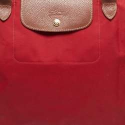 Pre Owned Longchamp Le Pliage Medium Red Nylon Tote