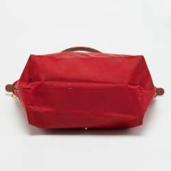 Pre Owned Longchamp Le Pliage Medium Red Nylon Tote