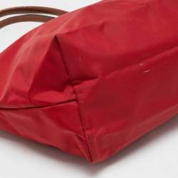 Pre Owned Longchamp Le Pliage Medium Red Nylon Tote