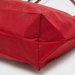 Pre Owned Longchamp Le Pliage Medium Red Nylon Tote