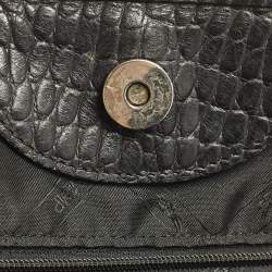 Pre Owned Longchamp Roseau Black Croc Embossed Leather Tote