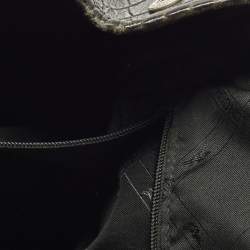 Pre Owned Longchamp Roseau Black Croc Embossed Leather Tote