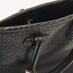 Pre Owned Longchamp Roseau Black Croc Embossed Leather Tote