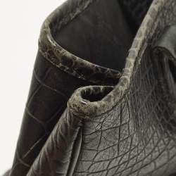 Pre Owned Longchamp Roseau Black Croc Embossed Leather Tote