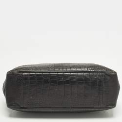 Pre Owned Longchamp Roseau Black Croc Embossed Leather Tote