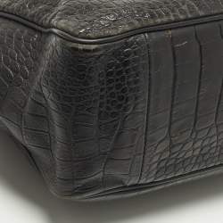 Pre Owned Longchamp Roseau Black Croc Embossed Leather Tote