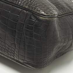 Pre Owned Longchamp Roseau Black Croc Embossed Leather Tote