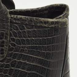 Pre Owned Longchamp Roseau Black Croc Embossed Leather Tote