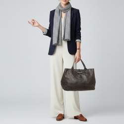 Pre Owned Longchamp Roseau Black Croc Embossed Leather Tote