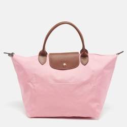 Pre Owned Longchamp Le Pliage Medium Pink/Brown Nylon Tote