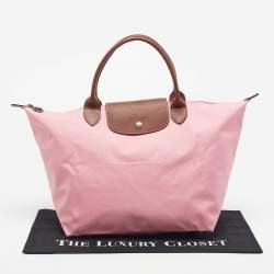 Pre Owned Longchamp Le Pliage Medium Pink/Brown Nylon Tote