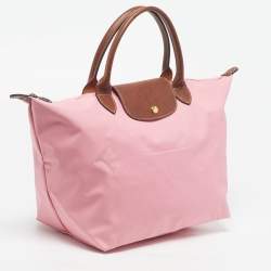 Pre Owned Longchamp Le Pliage Medium Pink/Brown Nylon Tote