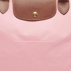 Pre Owned Longchamp Le Pliage Medium Pink/Brown Nylon Tote