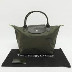 مملوكة مسبقًا حقيبة يد لونج شامب "لو بلياغ" نايلون وجلد أزرق كحلي وبني صغيرة قصيرة