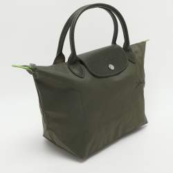 مملوكة مسبقًا حقيبة يد لونج شامب "لو بلياغ" نايلون وجلد أزرق كحلي وبني صغيرة قصيرة