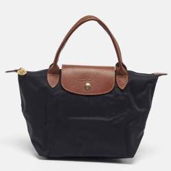 Pre Owned Longchamp Le Pliage Small Black Nylon and Leather Tote