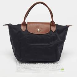 Pre Owned Longchamp Le Pliage Small Black Nylon and Leather Tote