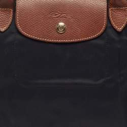 Pre Owned Longchamp Le Pliage Small Black Nylon and Leather Tote