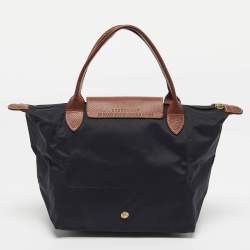 Pre Owned Longchamp Le Pliage Small Black Nylon and Leather Tote