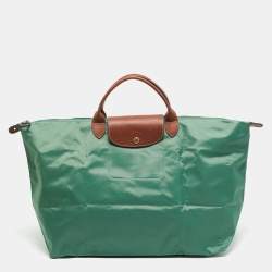 Pre Owned Longchamp Le Pliage Large Green Nylon Tote