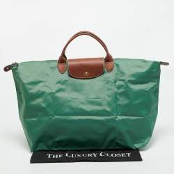 Pre Owned Longchamp Le Pliage Large Green Nylon Tote