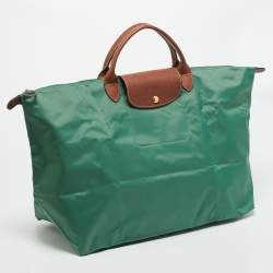 Pre Owned Longchamp Le Pliage Large Green Nylon Tote