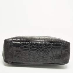 مملوكة مسبقًا Longchamp Roseau Black Croc Embossed Leather Tote