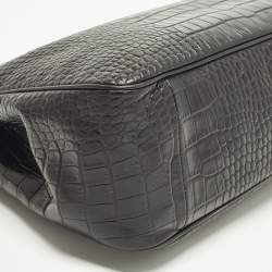 مملوكة مسبقًا Longchamp Roseau Black Croc Embossed Leather Tote