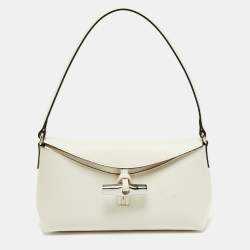 Pre Owned Longchamp Le Roseau Small Off White Leather Hobo