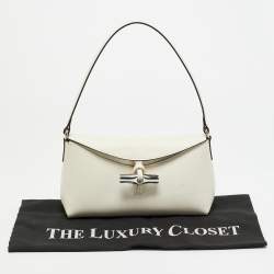 Pre Owned Longchamp Le Roseau Small Off White Leather Hobo
