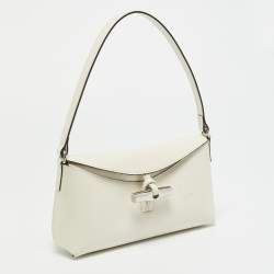Pre Owned Longchamp Le Roseau Small Off White Leather Hobo